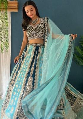 Multicolor Embroidered Georgette Lehenga Set With Dupatta