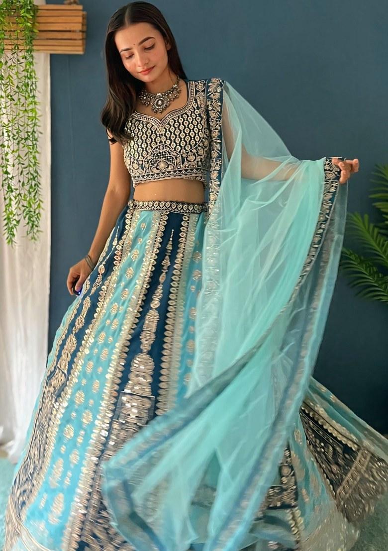 Multicolor Embroidered Georgette Lehenga Set With Dupatta