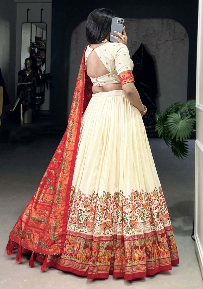 Off White Printed Silk Lehenga Set With Dupatta