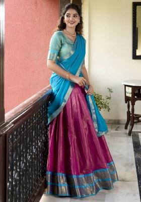 Pink Embroidered Silk Lehenga Set With Dupatta