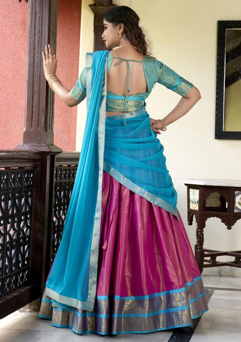 Pink Embroidered Silk Lehenga Set With Dupatta