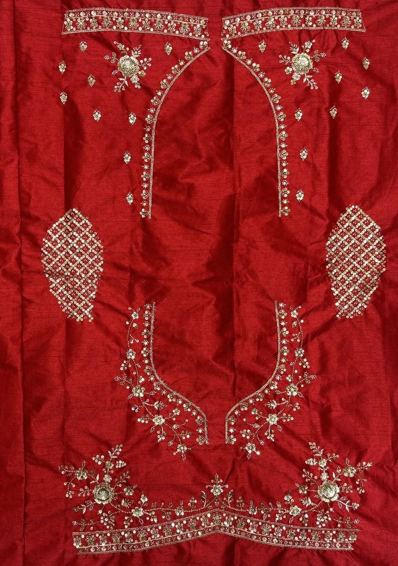 Red Embroidered Net Lehenga Set With Dupatta