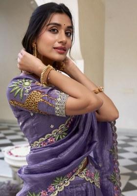 Lavender Embroidered Organza Lehenga Set With Dupatta