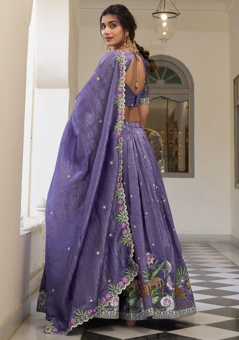 Lavender Embroidered Organza Lehenga Set With Dupatta