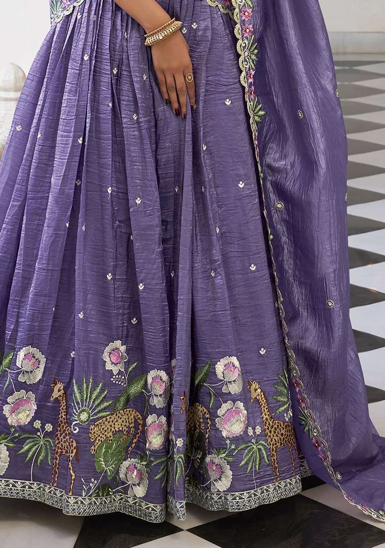 Lavender With Dupatta Organza Lehenga Set with Embroidered for Diwali | Wedding & Festive Wear - Indya