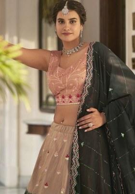 Orange Embroidered Art Silk Lehenga Set With Dupatta