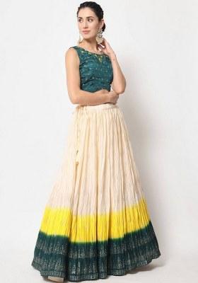 Beige Embroidered Silk Lehenga Set With Dupatta