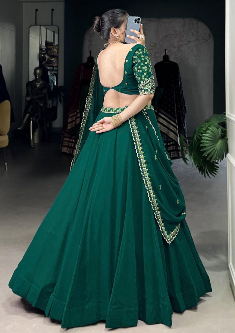 Green Embroidered Georgette Lehenga Set With Dupatta