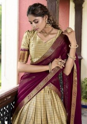 Brown Embroidered Silk Lehenga Set With Dupatta