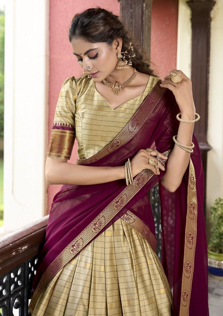 Brown Embroidered Silk Lehenga Set With Dupatta