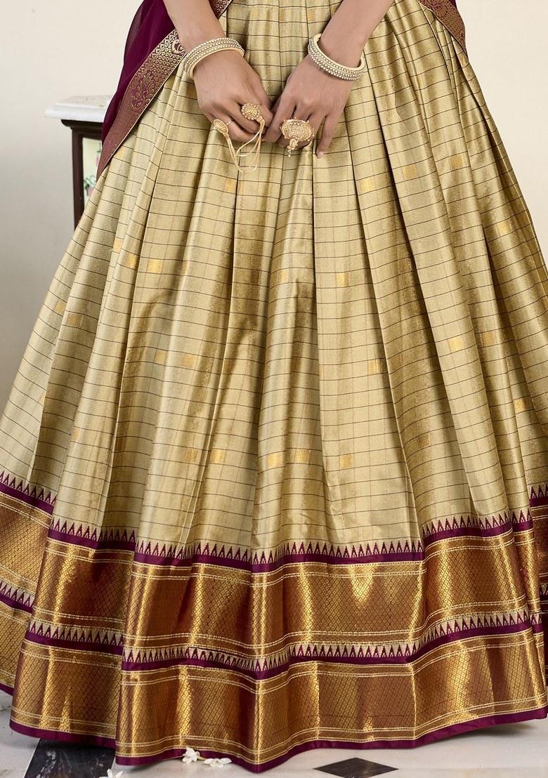 Brown Embroidered Silk Lehenga Set With Dupatta