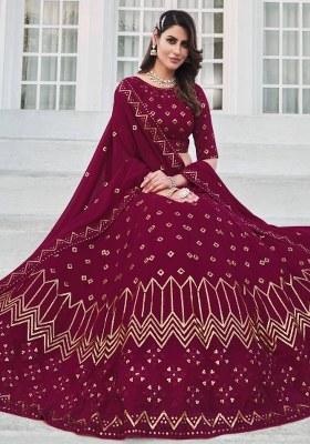 Pink Embroidered Georgette Lehenga Set With Dupatta