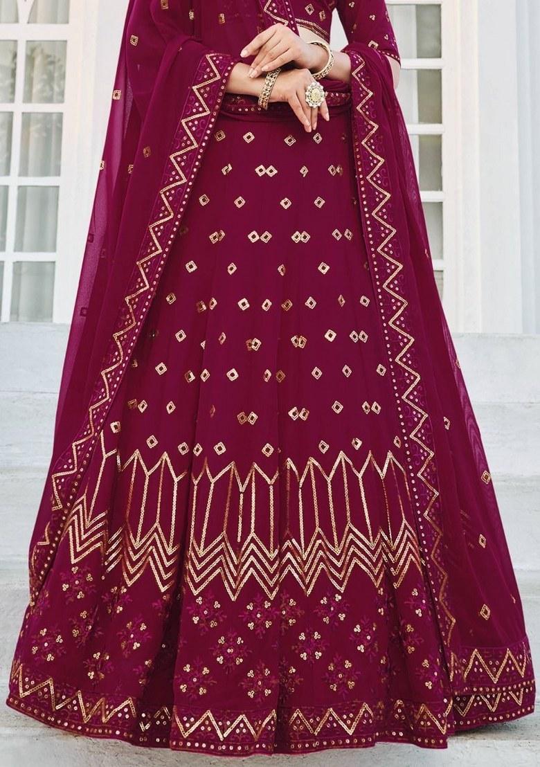 Pink Embroidered Georgette Lehenga Set With Dupatta