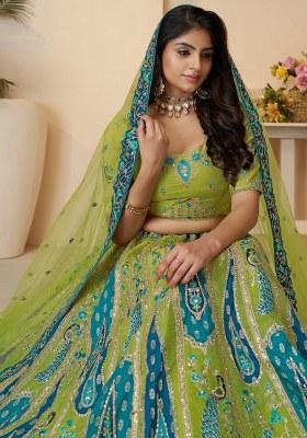 Green Embroidered Silk Lehenga Set With Dupatta