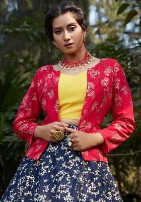 Blue Embroidered Net Lehenga Set With Dupatta