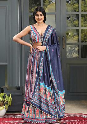 Multicolor Digital Print Satin Silk Lehenga Set