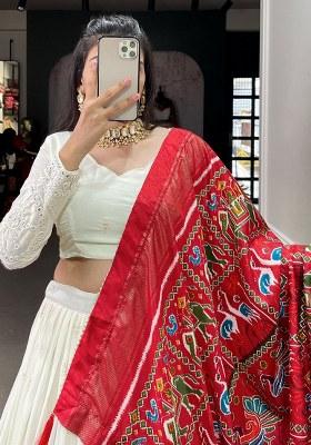 Red Printed Georgette Lehenga Set With Dupatta