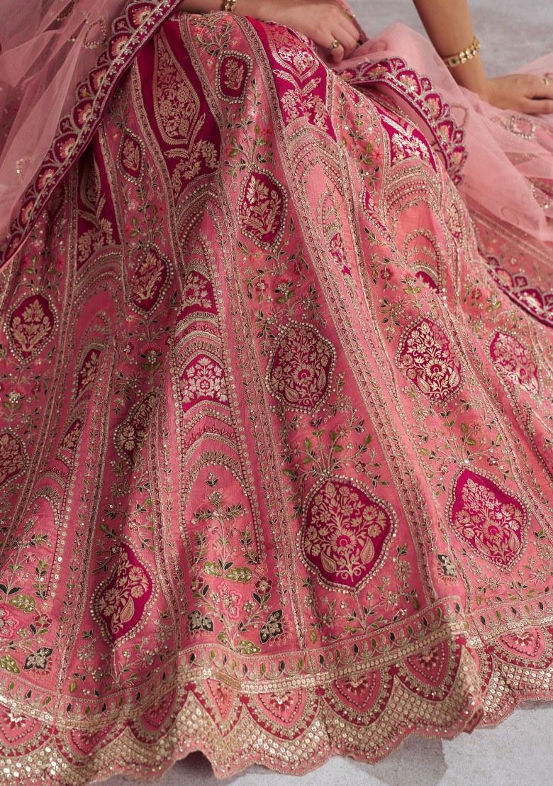 Pink Embroidered Silk Lehenga Set With Dupatta