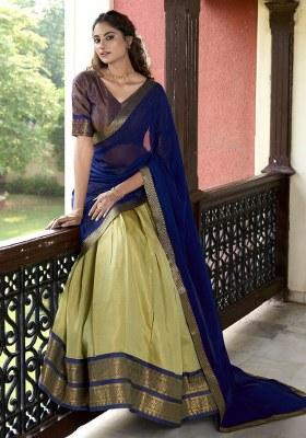 Green Embroidered Silk Lehenga Set With Dupatta