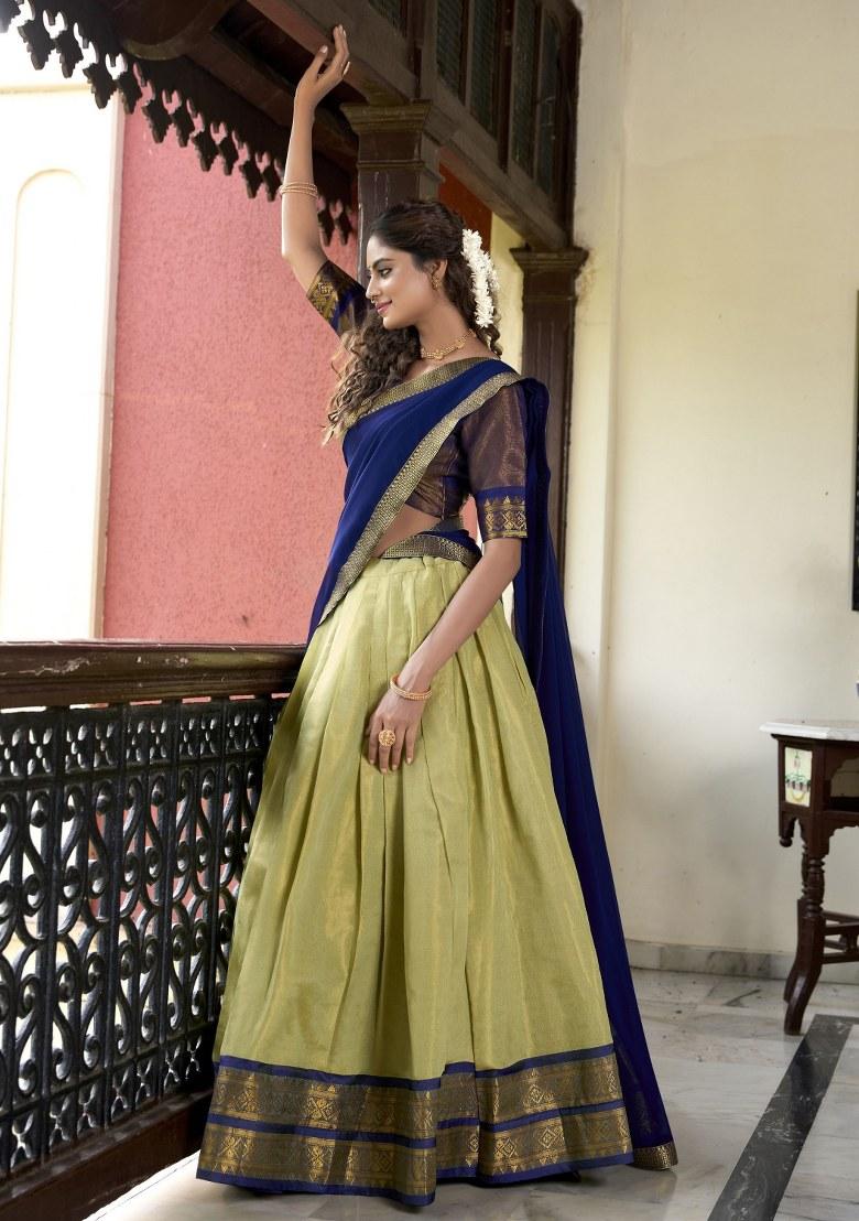 Green Embroidered Silk Lehenga Set With Dupatta