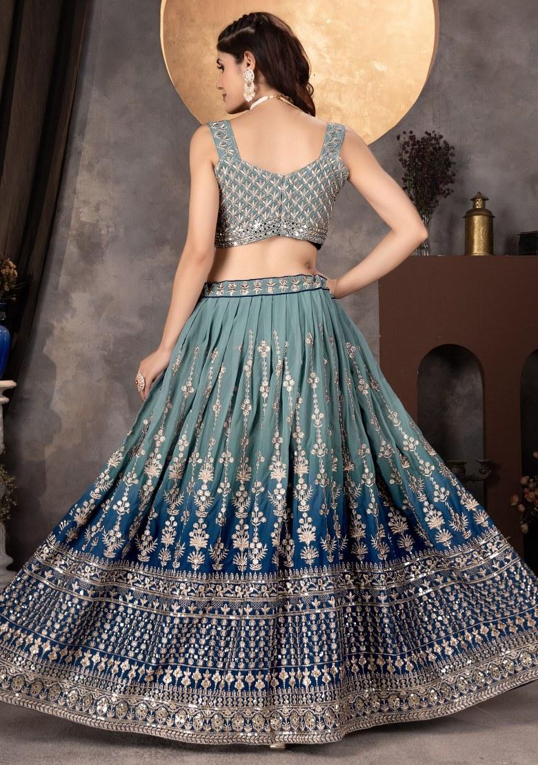 Blue Embroidered Georgette Lehenga Set With Dupatta