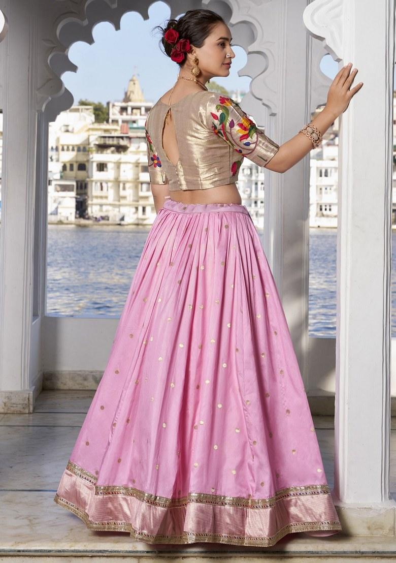 Pink Embroidered Silk Lehenga Set With Dupatta