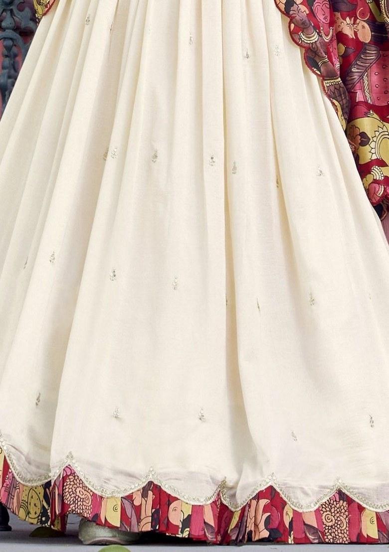 Off White Printed Silk Lehenga Set With Dupatta