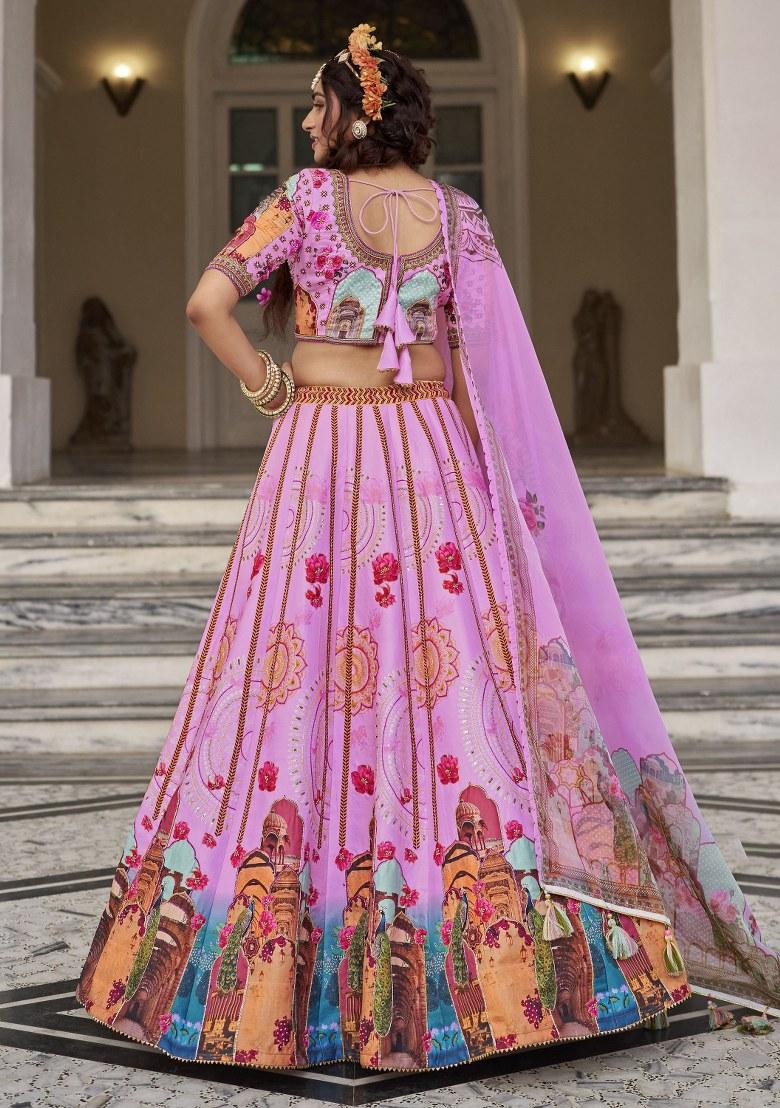 Pink Printed Art Silk Lehenga Set With Dupatta