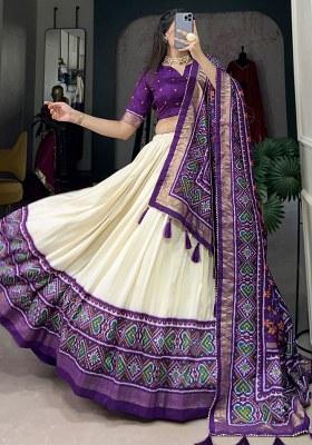 Purple Printed Silk Lehenga Set With Dupatta