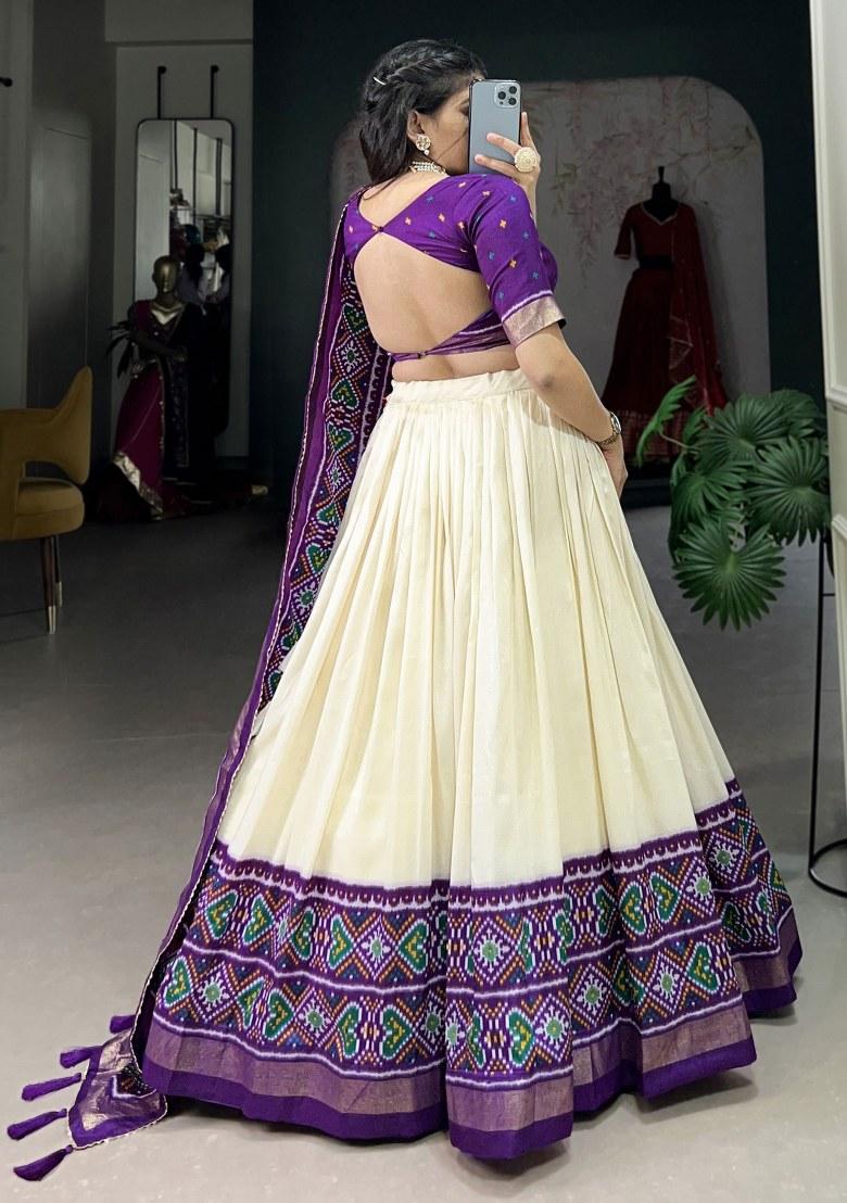 Purple Printed Silk Lehenga Set With Dupatta