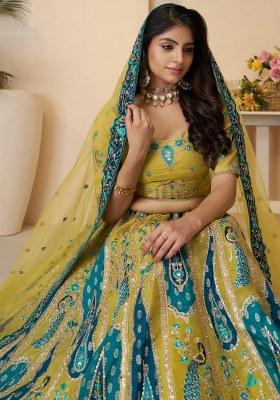 Yellow Embroidered Silk Lehenga Set With Dupatta