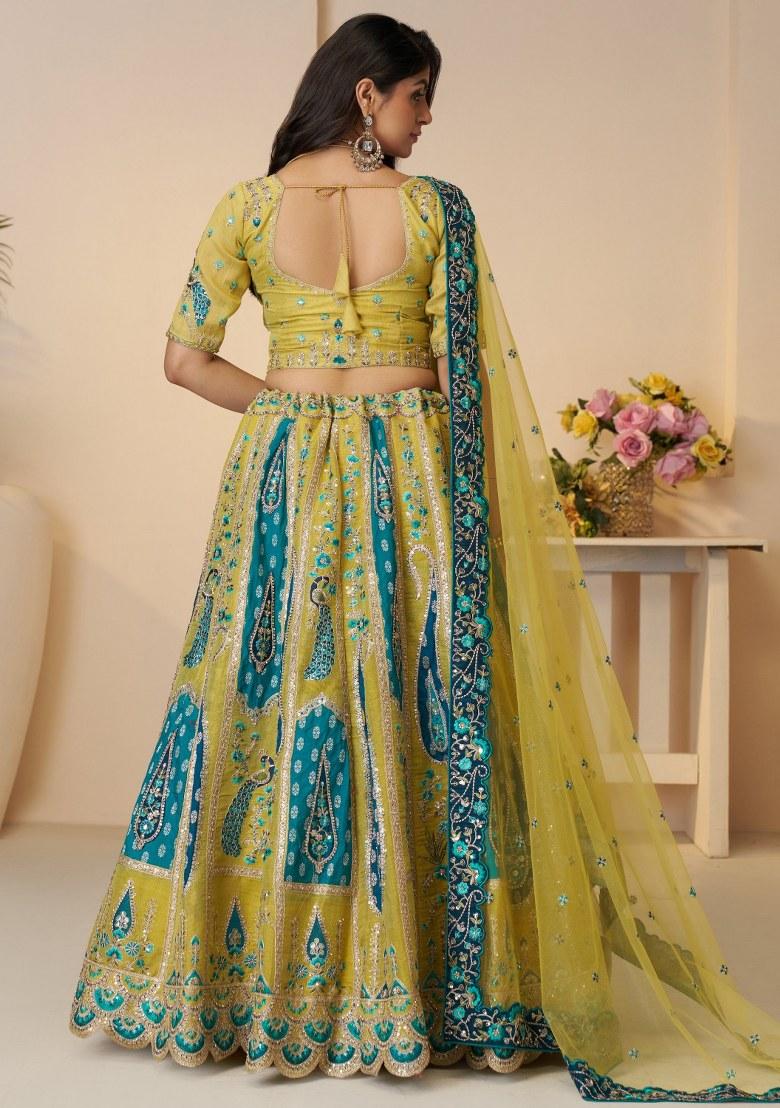 Yellow Embroidered Silk Lehenga Set With Dupatta