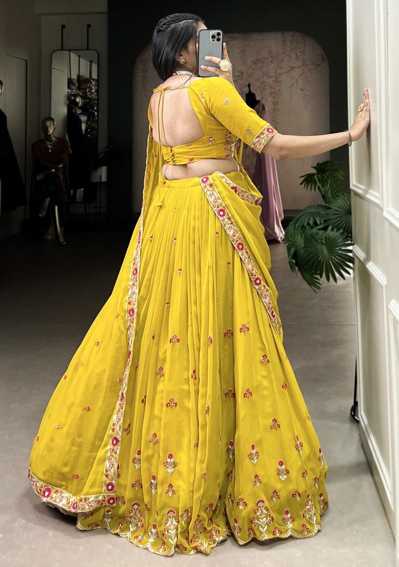Yellow Embroidered Georgette Lehenga Set With Dupatta
