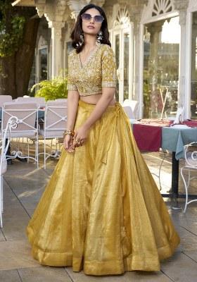 Yellow Embroidered Organza Lehenga Set With Dupatta