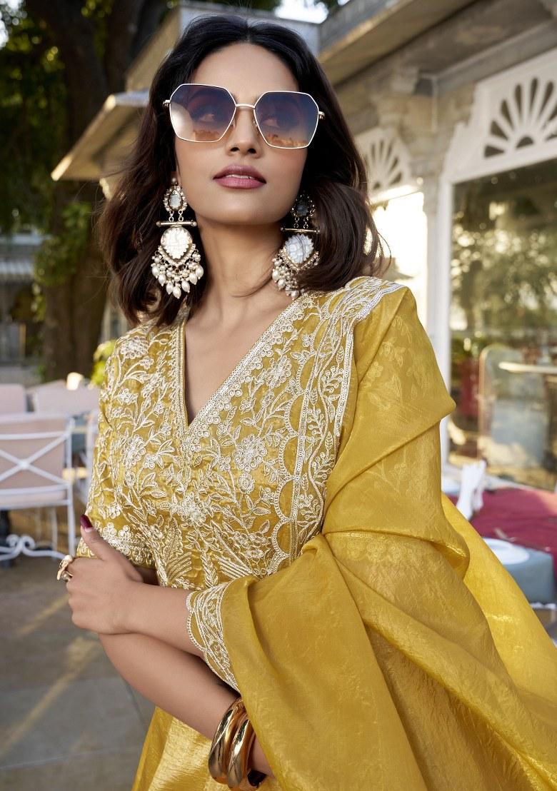 Yellow Embroidered Organza Lehenga Set With Dupatta