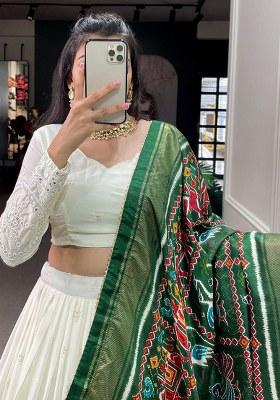 Green Printed Georgette Lehenga Set With Dupatta