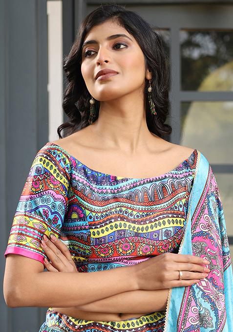 Multicolor Digital Print Satin Silk Lehenga Set