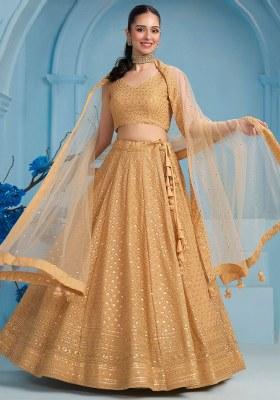 Beige Embroidered Georgette Lehenga Set With Dupatta
