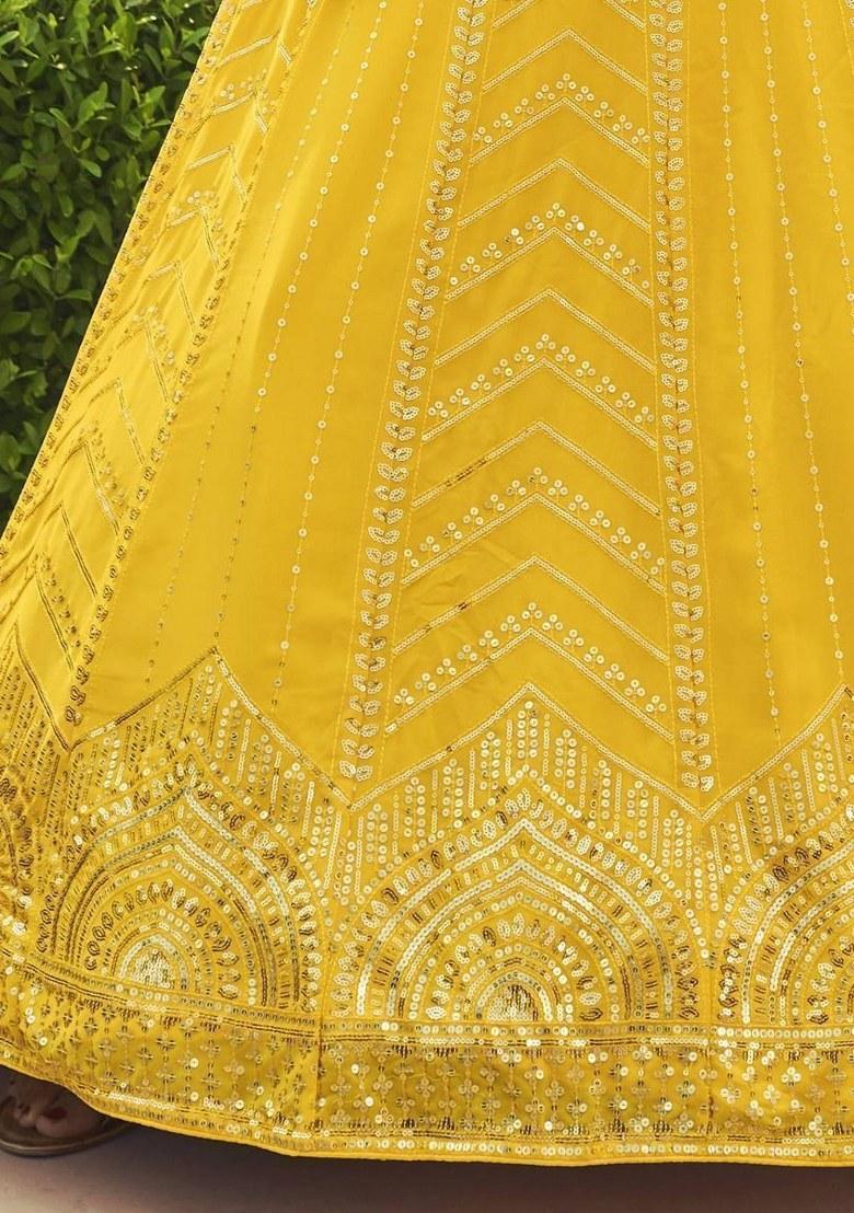 Yellow Embroidered Georgette Lehenga Set With Dupatta