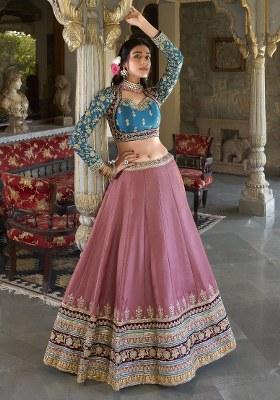 Pink Embroidered Silk Lehenga Set With Dupatta
