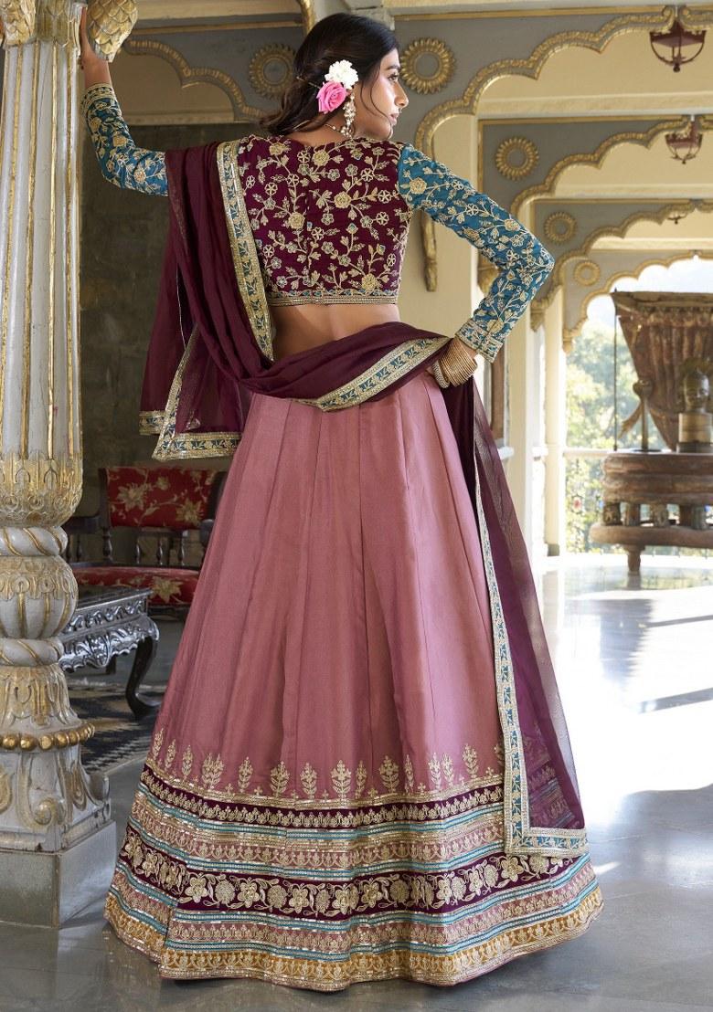 Pink Embroidered Silk Lehenga Set With Dupatta