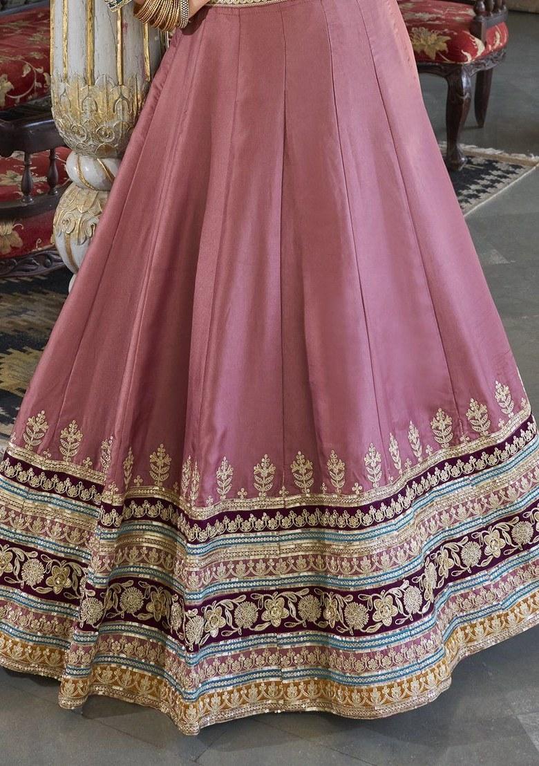 Pink Embroidered Silk Lehenga Set With Dupatta