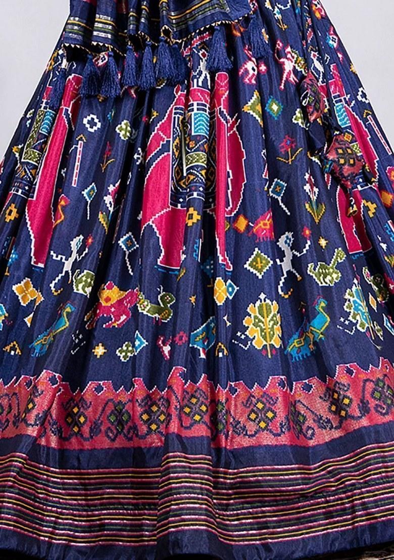 Blue Embroidered Silk Lehenga Set With Dupatta