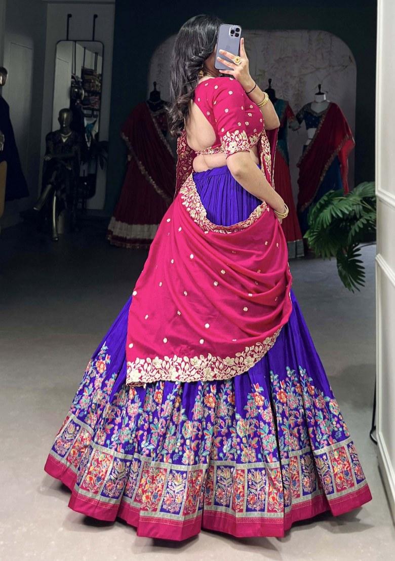 Purple Printed Silk Lehenga Set With Dupatta