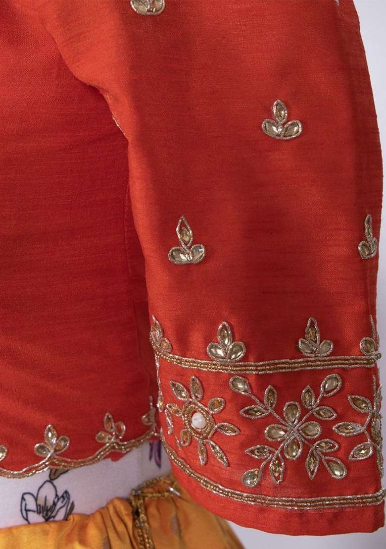 Yellow Embroidered Jacquard Lehenga Set With Dupatta - Indya
