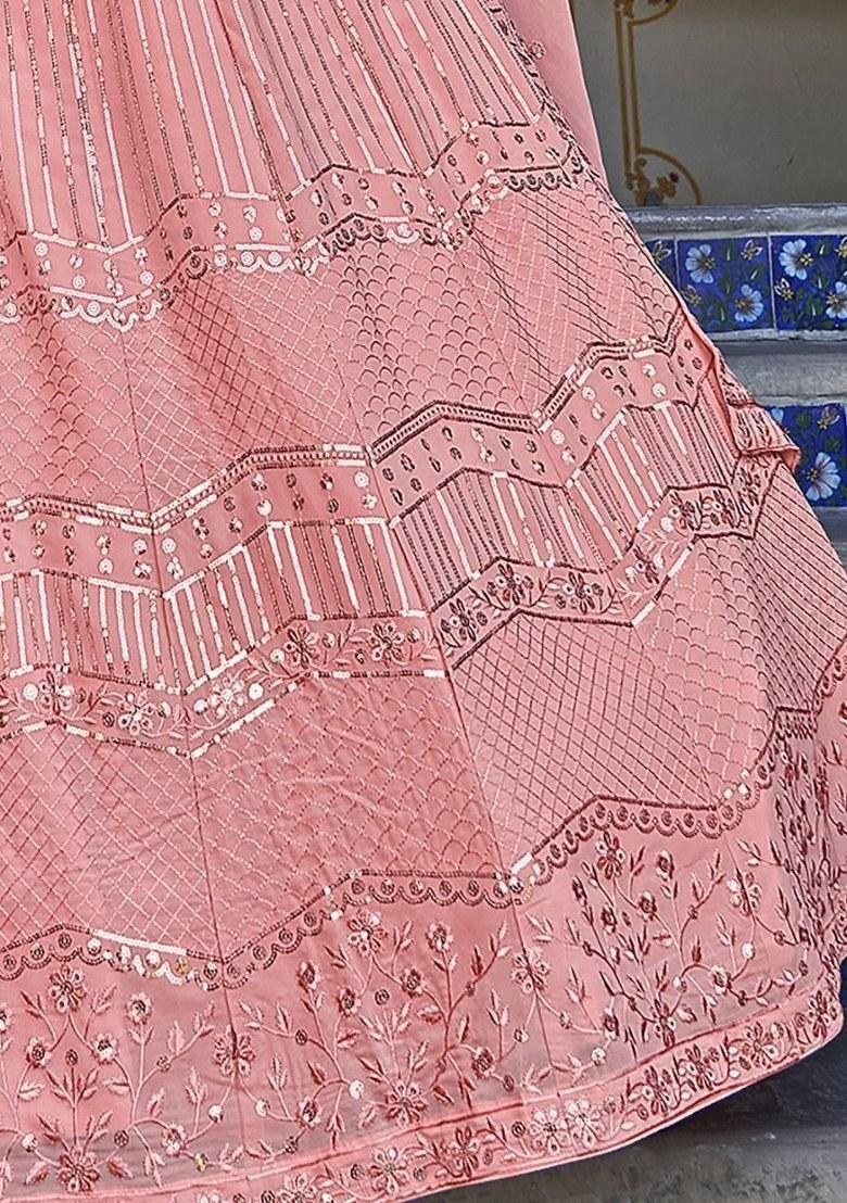 Pink Embroidered Georgette Lehenga Set With Dupatta
