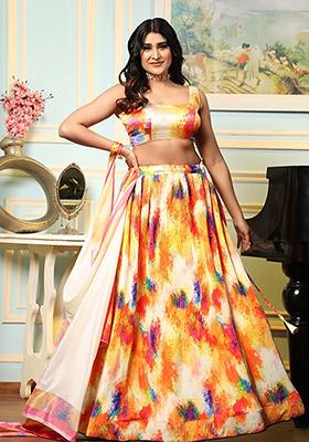 Multicolor Digital Print Satin Silk Lehenga Set