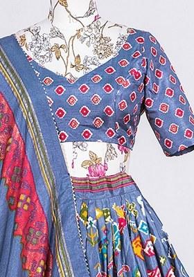 Grey Embroidered Silk Lehenga Set With Dupatta