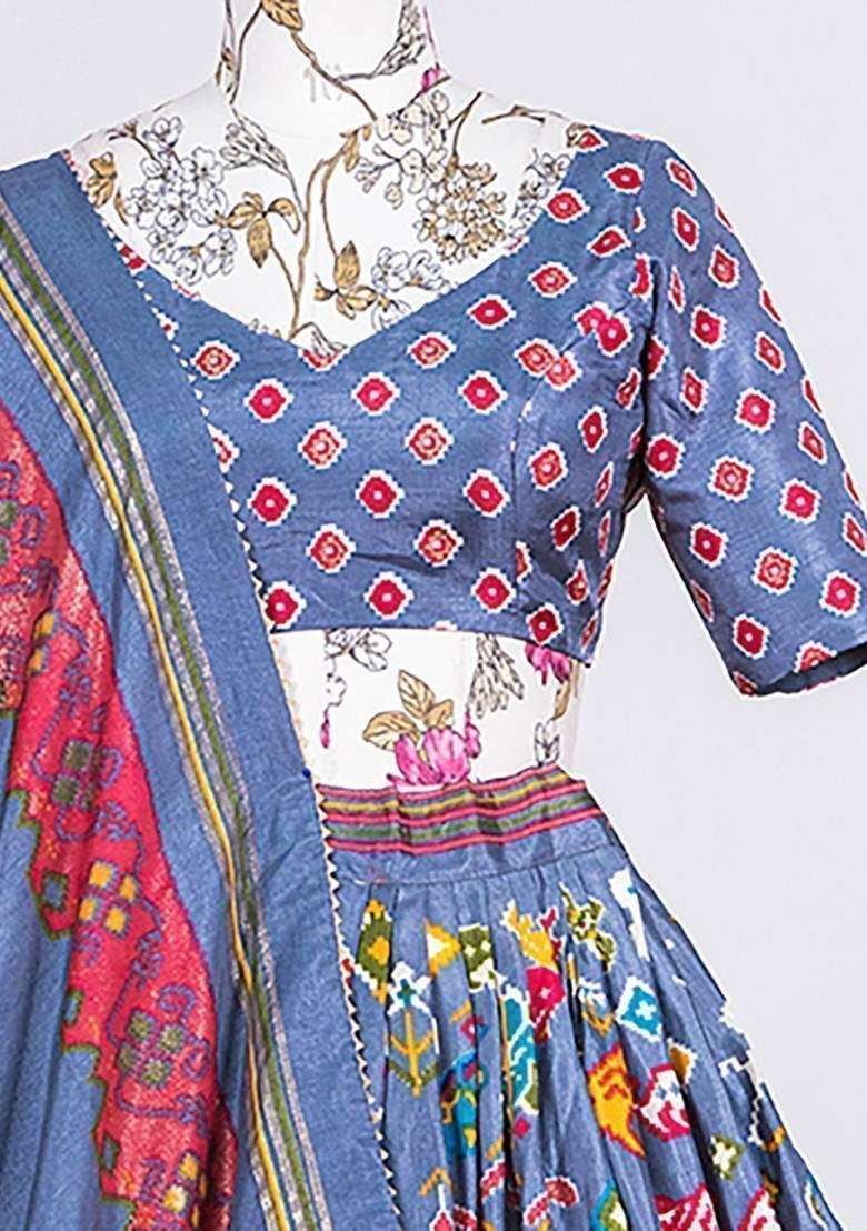 Grey Embroidered Silk Lehenga Set With Dupatta - Indya