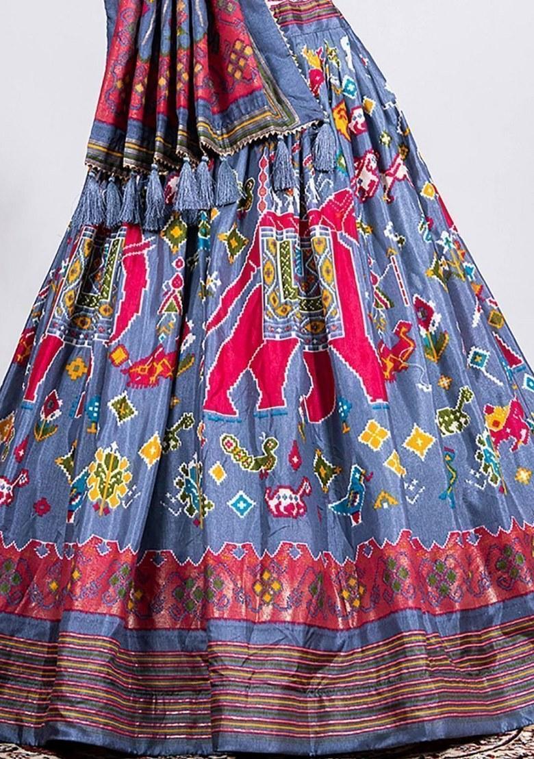 Grey Embroidered Silk Lehenga Set With Dupatta